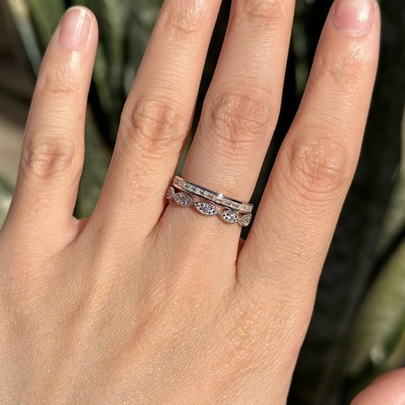 Brilliant Cut Pave Set Eternity Ring Stack Set, Wedding Band Ring Set - Picture 1 of 6